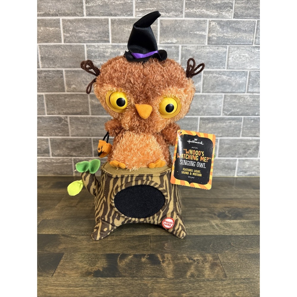 Hallmark Exclusive Animated Lighted Musical Owl on Log Halloween Plush NWT 2013